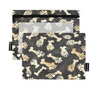 Mnsruu Astuccio per matite con impronte e ossa di animali, per raccoglitori a 3 anelli, 2 pezzi, con cerniera, finestra trasparente con cerniera, astuccio per matite per forniture per ufficio