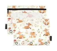 Mnsruu Astuccio per matite con motivo a foglie di cervo e volpe, per raccoglitori a 3 anelli, 2 pezzi, con cerniera, finestra trasparente, astuccio per matite per forniture per ufficio, Multicolore