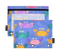 Mnsruu Astuccio per matite con motivo a granchio, per raccoglitori a 3 anelli, con cerniera, confezione da 2 astucci con finestra trasparente, astuccio per cosmetici per ufficio e università