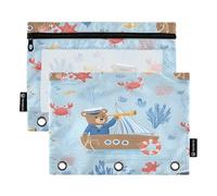 Mnsruu Astuccio per matite con motivo Captain Little Bear per raccoglitori a 3 anelli con cerniera, confezione da 2 astucci con finestra trasparente, astuccio per cosmetici per ufficio e università