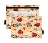 Mnsruu Astuccio per matite con motivo tartaruga dorata e fragola, per raccoglitori a 3 anelli con cerniera, confezione da 2 astucci con finestra trasparente, per cosmetici, forniture per ufficio e