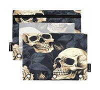 Mnsruu Astuccio per matite con teschio umano, per raccoglitori a 3 anelli, 2 astucci con cerniera, finestra trasparente con cerniera, astuccio per matite per forniture per ufficio, Multicolore, Taglia