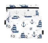 Mnsruu Astuccio per matite per raccoglitore a 3 anelli, astuccio per matite e cosmetici, con cerniera trasparente, per ufficio, viaggi, cosmetici, confezione da 2, Piccole Navi Blu, one sizex2,