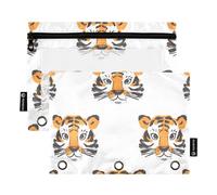 Mnsruu Astuccio per raccoglitori a 3 anelli, astuccio con testa di tigre, astuccio per matite e cosmetici, con cerniera trasparente, per ufficio, viaggi, cosmetici, confezione da 2, Testa di tigre.,
