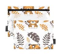 Mnsruu Astuccio per raccoglitori a 3 anelli, astuccio disegnato a mano con foglie di tigre, astuccio per matite e cosmetici, con cerniera trasparente, per ufficio, viaggi, cosmetici, confezione da 2,