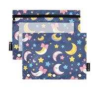 Mnsruu Astuccio per raccoglitori a 3 anelli, astuccio Kawaii Sailor Moon, astuccio per matite e cosmetici con cerniera trasparente per cosmetici da ufficio e viaggio, confezione da 2, Una luna