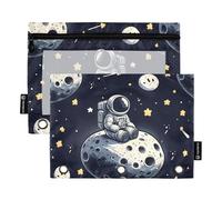 Mnsruu Astuccio per raccoglitori a 3 anelli, astuccio per matite con astronauta solitario sulla luna, astuccio per matite e cosmetici, con cerniera trasparente, per cosmetici da ufficio, viaggi,