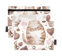 Mnsruu Astuccio per raccoglitori a 3 anelli, astuccio per matite e cosmetici, con cerniera trasparente, per ufficio, viaggi, cosmetici, confezione da 2, Gatto grasso al cioccolato, one sizex2,
