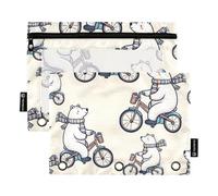 Mnsruu Astuccio per raccoglitori a 3 anelli, astuccio per matite e cosmetici, con cerniera trasparente, per ufficio, viaggi, cosmetici, confezione da 2, Polar Bear Bicicletta Equitazione, one sizex2,