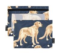 Mnsruu Astuccio per raccoglitori a 3 anelli, con labrador Golden Retriever, astuccio blu per matite e cosmetici, con cerniera trasparente, per cosmetici da ufficio e viaggi, confezione da 2, Labrador