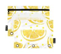 Mnsruu Astuccio per raccoglitori a 3 anelli, con limone e pois, astuccio per matite e cosmetici, con cerniera trasparente, per cosmetici da ufficio e viaggi, confezione da 2, Con Limone e Polkadot,