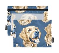 Mnsruu Astuccio per raccoglitori a 3 anelli, con motivo Labrador Golden Retriever, astuccio per matite e cosmetici, con cerniera trasparente, per ufficio, viaggi, cosmetici, confezione da 2, Labrador