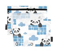 Mnsruu Astuccio per raccoglitori a 3 anelli, con panda Climb The Wall blu, astuccio per matite e cosmetici, con cerniera trasparente, per ufficio, viaggi, cosmetici, confezione da 2, Panda Climb the