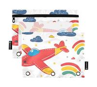 Mnsruu Astuccio per raccoglitori a 3 anelli, due colori giallo rosso aeroplano, astuccio per matite e cosmetici, con cerniera trasparente, per ufficio, viaggi, cosmetici, confezione da 2, Due Colore