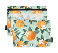 Mnsruu Astuccio per raccoglitori a 3 anelli, frutta arancione con fiore bianco, astuccio per matite e cosmetici, con cerniera trasparente, per ufficio, viaggi, cosmetici, confezione da 2, Frutta
