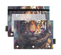 Mnsruu Astuccio per raccoglitori a 3 anelli, grazioso astuccio per matite con tigre spaziale, astuccio per cosmetici, con cerniera trasparente, per ufficio, viaggi, cosmetici, confezione da 2, Cute