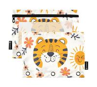 Mnsruu Astuccio per raccoglitori a 3 anelli, grazioso astuccio per matite e cosmetici, con cerniera trasparente, per ufficio, viaggi, cosmetici, confezione da 2, Carino Tigre Lion Face Little Daisy,