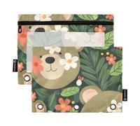Mnsruu Astuccio per raccoglitori a 3 anelli, grazioso astuccio per matite e cosmetici, con cerniera trasparente, per ufficio, viaggi, cosmetici, confezione da 2, Cute Face Bear Flower, one sizex2,