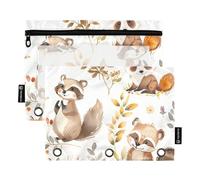 Mnsruu Astuccio per raccoglitori a 3 anelli, motivo: orso, volpe, astuccio, con cerniera trasparente, per ufficio, viaggi, cosmetici, confezione da 2, Forest Friends Bear Fox, one sizex2, Valigetta