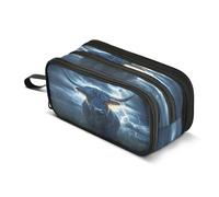 Mnsruu Astuccio portamatite a 3 scomparti con sfondo di mucca e fulmini, astuccio per la scuola, portatile, per ragazze e ragazzi, Sfondo Fulmine Mucca, Taglia unica