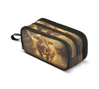 Mnsruu Astuccio portamatite a 3 scomparti, con sfondo giallo mucca e fulmini, per la scuola, portatile, per ragazze e ragazzi, Mucca Giallo Fulmine Sfondo, Taglia unica