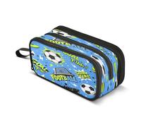 Mnsruu Astuccio portamatite a 3 scomparti per penne a forma di pallone da calcio con fulmini da calcio, astuccio per cancelleria portatile per la scuola, per ragazze e ragazzi