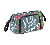 Mnsruu Astuccio portamatite di grande capacità, con scritta Hello Summer per penne e articoli di cancelleria, per scuola, università, ufficio, per adolescenti, adulti e studenti, Iscrizione Ciao