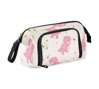 Mnsruu Astuccio portamatite di grande capacità, rosa con simpatico dinosauro, astuccio per cancelleria per scuola, università, ufficio, organizer per adolescenti, adulti, studenti, Rosa Carino Piccolo