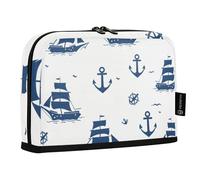 Mnsruu Astuccio portamatite in piedi con piccole navi blu, grande capacità, per ragazzi e ragazze, multistrato, portapenne, organizer per cancelleria per scuola, ufficio, lavoro