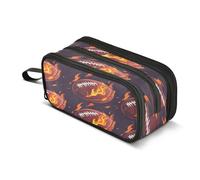 Mnsruu Astuccio portapenne a 3 scomparti, con motivo palla da rugby, astuccio per la scuola, portatile, per ragazze e ragazzi, Modello palla da rugby Fire, Taglia unica
