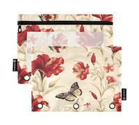 Mnsruu Astuccio vintage con fiori e farfalle Roma per raccoglitori a 3 anelli, 2 pezzi, astuccio con cerniera, finestra trasparente con cerniera, astuccio per matite per forniture per ufficio