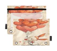Mnsruu Ballon Rabbit - Astuccio per matite con 3 anelli, con cerniera, finestra trasparente, per riporre articoli di cancelleria per scuola e ufficio, confezione da 2, Multicolore, Taglia unica,