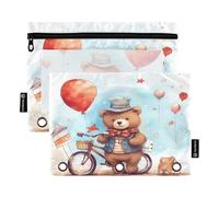 Mnsruu Bear with Ballon, 3 raccoglitori ad anelli con cerniera, con finestra trasparente, per riporre articoli di cancelleria per scuola e ufficio, confezione da 2, Multicolore, Taglia unica, Beauty