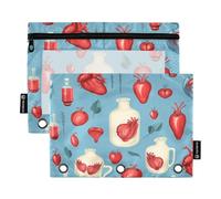 Mnsruu Beating Hearts - Astuccio per matite con 3 anelli con cerniera trasparente, per riporre articoli di cancelleria per scuola e ufficio, confezione da 2, Multicolore, Taglia unica, Beauty Case