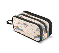 Mnsruu Bellissimo astuccio a 3 scomparti con motivo cucciolo di cucciolo, astuccio portapenne per la scuola, portatile, per ragazze e ragazzi, Bellissimo motivo con cuccioli, Taglia unica
