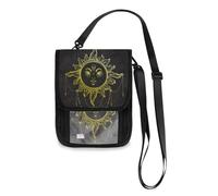 Mnsruu Bellissimo portafoglio da viaggio romantico vintage dorato con simbolo del sole, porta passaporto, porta carte di credito, porta gadget, unisex, portafoglio da viaggio con tracolla regolabile,