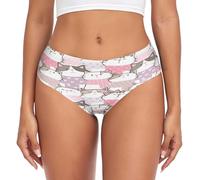 Mnsruu Biancheria intima elasticizzata da donna con stampa di gattini in stile cartone animato carino comodo a vita media slip da donna traspirante mutande, Simpatica stampa con gatto in stile cartone