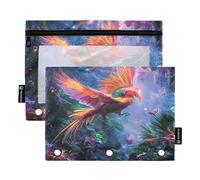 Mnsruu Bird on Magic Garden - Astuccio per matite con 3 anelli con cerniera trasparente, per riporre articoli di cancelleria per scuola e ufficio, confezione da 2, Multicolore, Taglia unica, Beauty