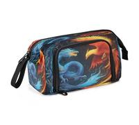 Mnsruu Blue Dragon Fire Phoenix Astuccio grande capacità astuccio portapenne astuccio portapenne astuccio cancelleria ufficio organizzatore borsa per ragazzi ragazze