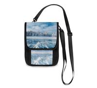 Mnsruu Blue Icen Lake in Winter Mountains Portafoglio da viaggio porta passaporto porta carte di credito gadget borsa unisex portafoglio da viaggio portafoglio da viaggio con tracolla regolabile, #01,