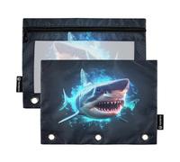 Mnsruu Blue Shark - Astuccio per matite con 3 anelli con cerniera trasparente, per riporre articoli di cancelleria per scuola e ufficio, confezione da 2, Multicolore, Taglia unica, Beauty Case