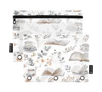 Mnsruu Books and Cute Cozy Things - Astuccio per matite con 3 anelli con cerniera trasparente, per riporre articoli per la scuola e l'ufficio, confezione da 2, Multicolore, Taglia unica, Beauty Case