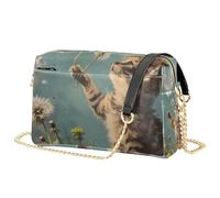 Mnsruu Borsa a tracolla da donna, a tracolla, in pelle, motivo: gatto che gioca con dente di leone