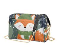 Mnsruu Borsa a tracolla da donna con scritta "Merry Christmas and New Year" e "Cute Fox", borsa a tracolla in pelle