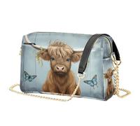 Mnsruu Borsa a tracolla da donna, in pelle, con farfalle bovine, borsa a tracolla