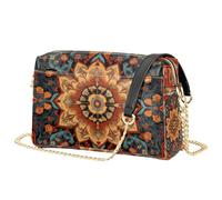 Mnsruu Borsa a tracolla da donna, stile vintage indiano, mandala, in pelle marrone, borsa a tracolla