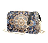 Mnsruu Borsa a tracolla da donna, vintage, con mandala indiano, in pelle blu dorata, borsa a tracolla