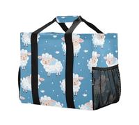 Mnsruu Borsa per la spesa riutilizzabile blu con motivo pecora, borsa da viaggio da cucina, borsa da spiaggia, lavabile
