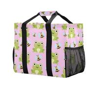 Mnsruu Borsa per la spesa riutilizzabile con motivo a rana e ape, borsa da viaggio per cucina, borsa da spiaggia lavabile