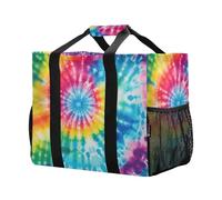 Mnsruu Borsa per la spesa riutilizzabile con motivo a spirale arcobaleno tie dye borse per la spesa da cucina da viaggio borsa da spiaggia lavabile